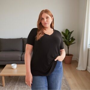 In Every Story by Penningtons, Soft Knit Modern Fit Tee, 2X Plus Size, Black